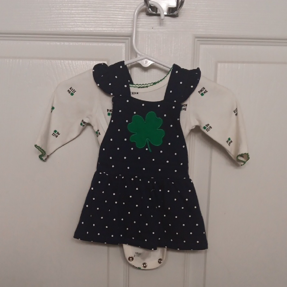 Navy Polka Dot Baby Dress with Green Shamrock